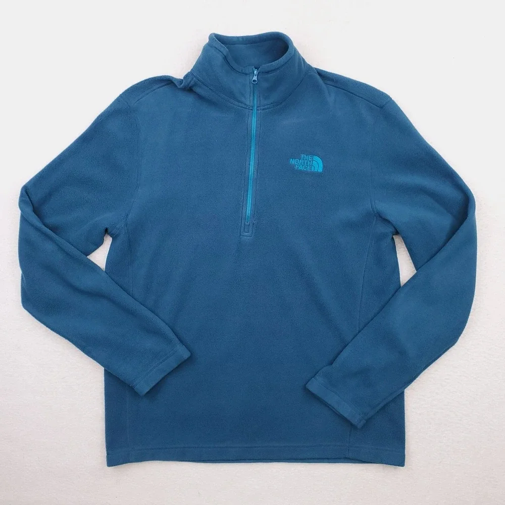 North Face Jacket Mens Small Blue Fleece Pullover Half Zip Lightweight Outdoor